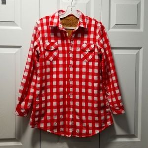 Women's Thick Warm Fleece Red & White Checkered Shirt Jacket